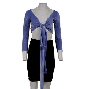 Maisie Wilen Womens Tie Front Top Size XS Purple Blue Velour Shawl Long Sleeve
